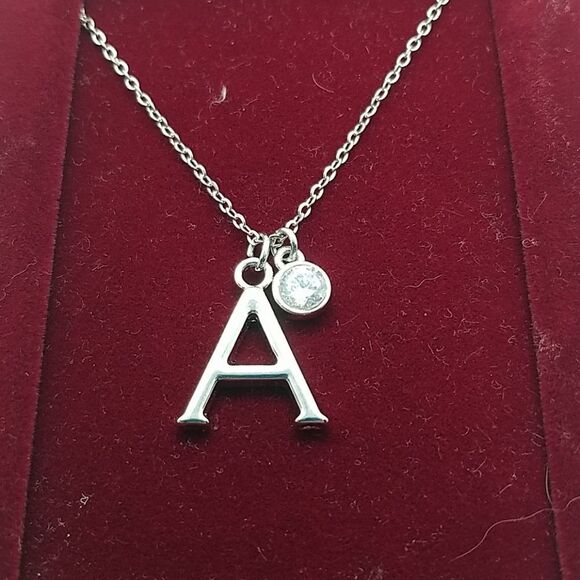 Silver Tone A Necklace - Picture 2 of 3